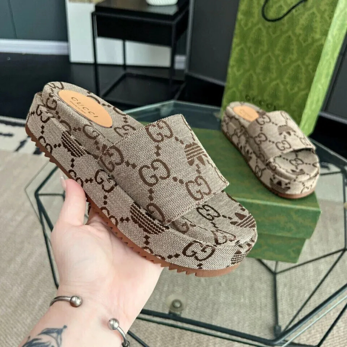 Gucci – Dionysus Mini Bag & Angelina Flat Sandal Set – Beige Monogram