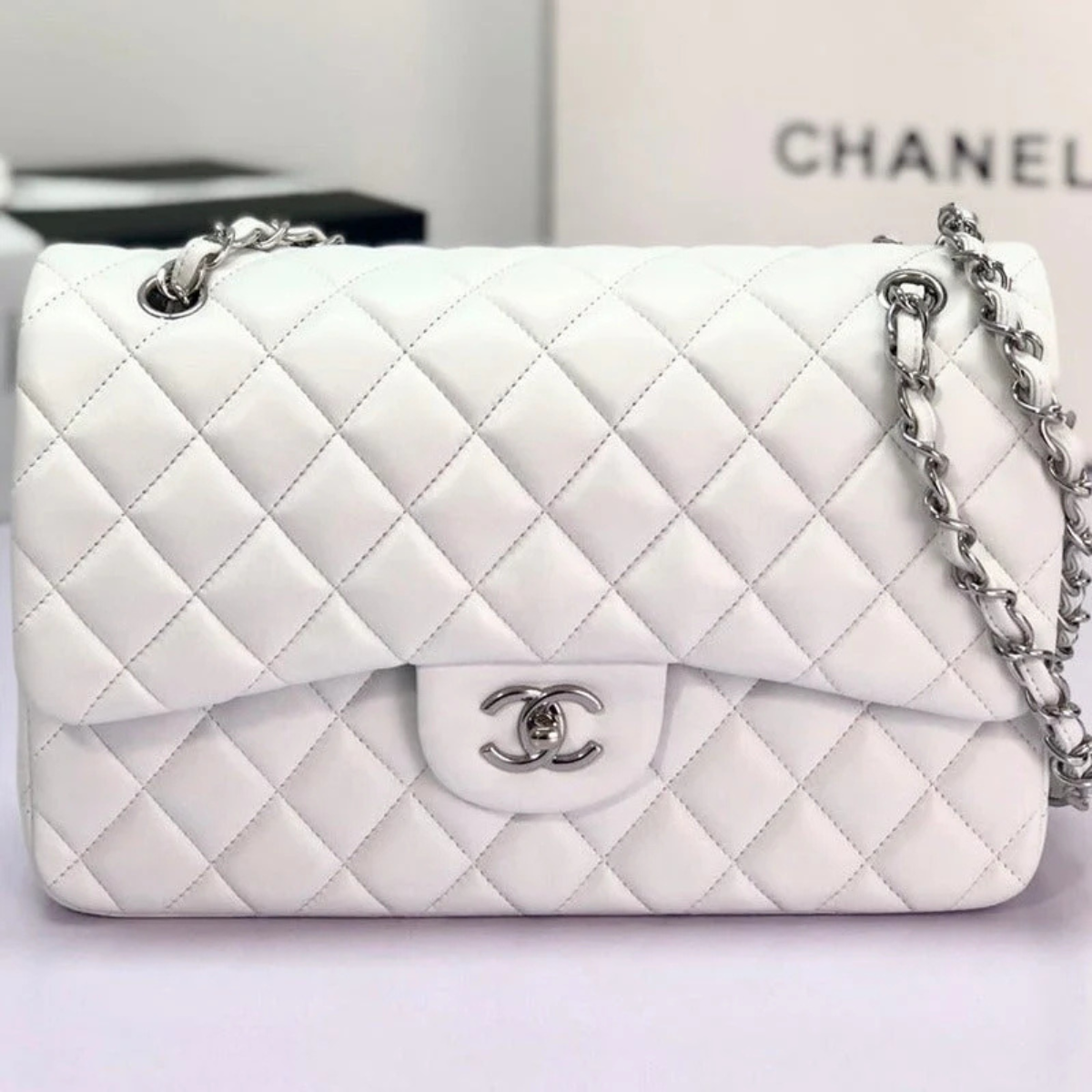 Chanel Classic Single Flap Tas – Off White