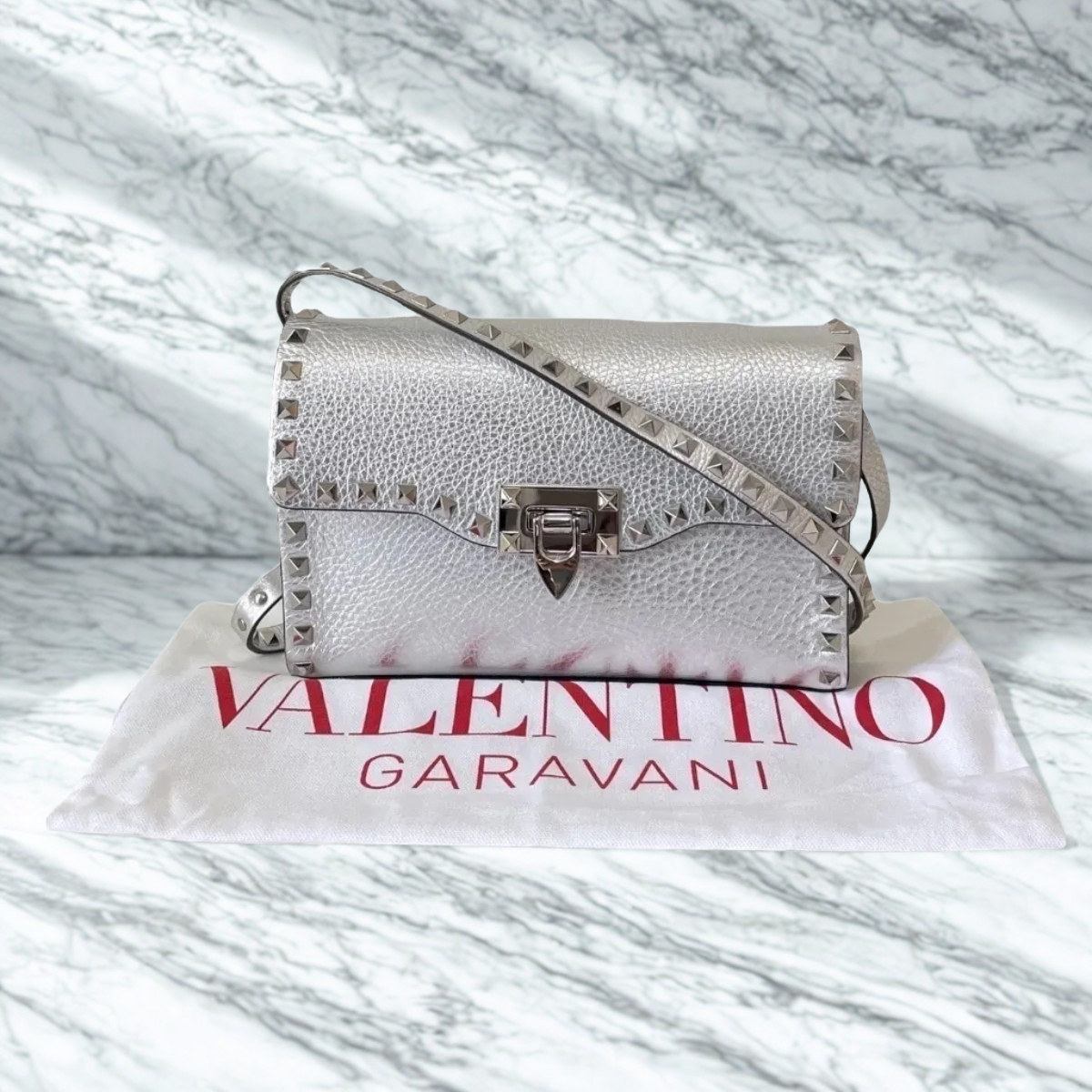 Valentino – Rockstud Silver-set: tas & pumps