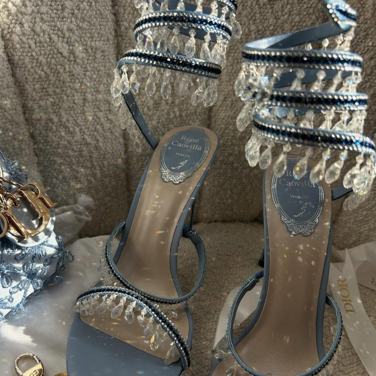 Dior Set – Lady Dior Micro Blue & René Caovilla Crystal Sandals