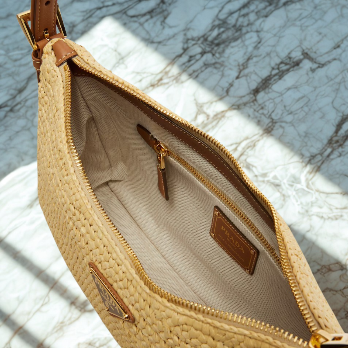 Prada – Aimée-tas in haakwerk en leer (Large)