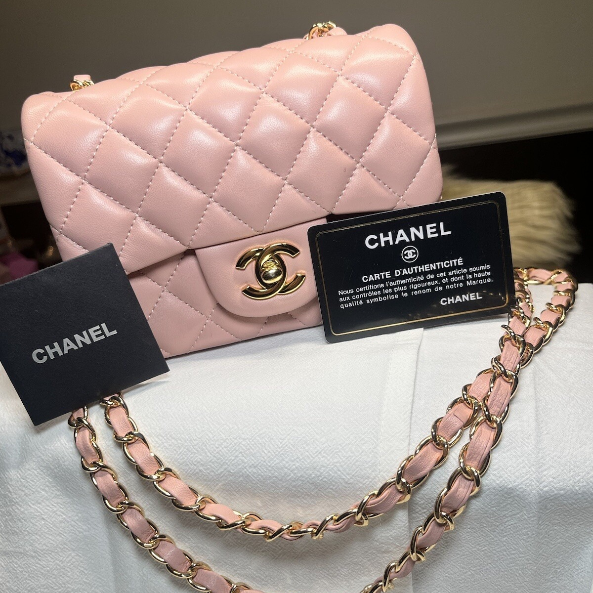 Chanel Mini Flap Roze & Slingback Tweed Set