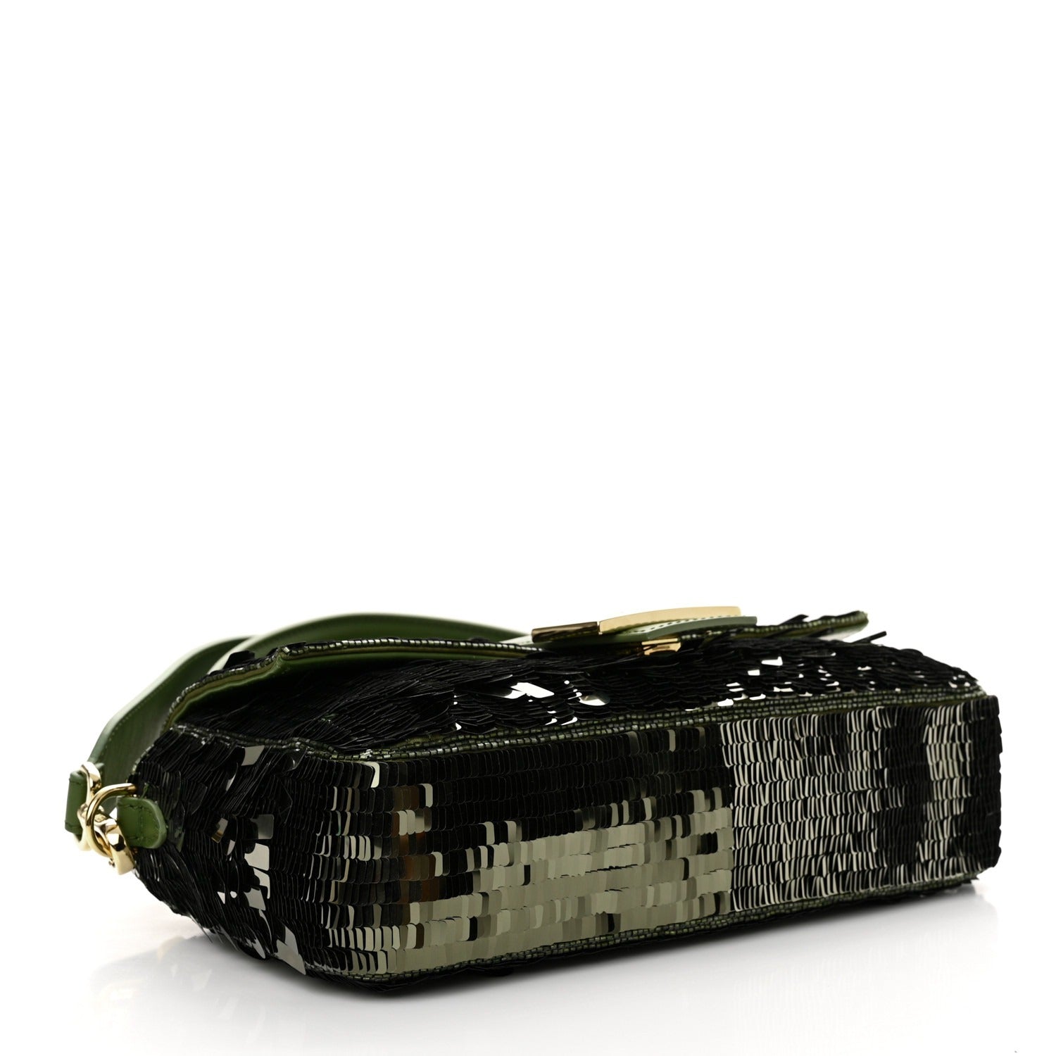 Fendi – Baguette Tas in Groen Leer met Pailletten