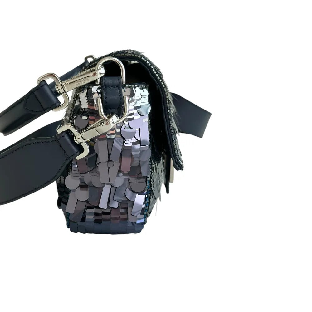 Fendi – Baguette Tas in Blauw Leer met Pailletten