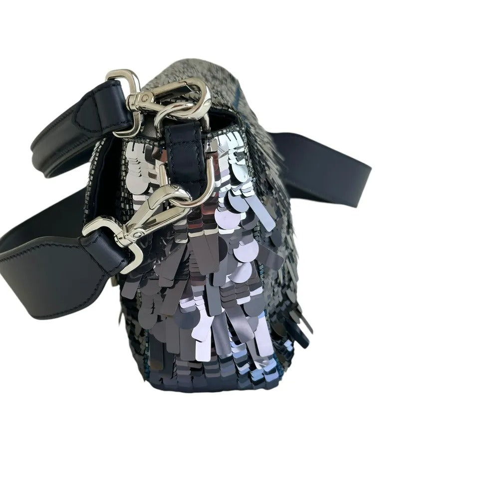 Fendi – Baguette Tas in Blauw Leer met Pailletten