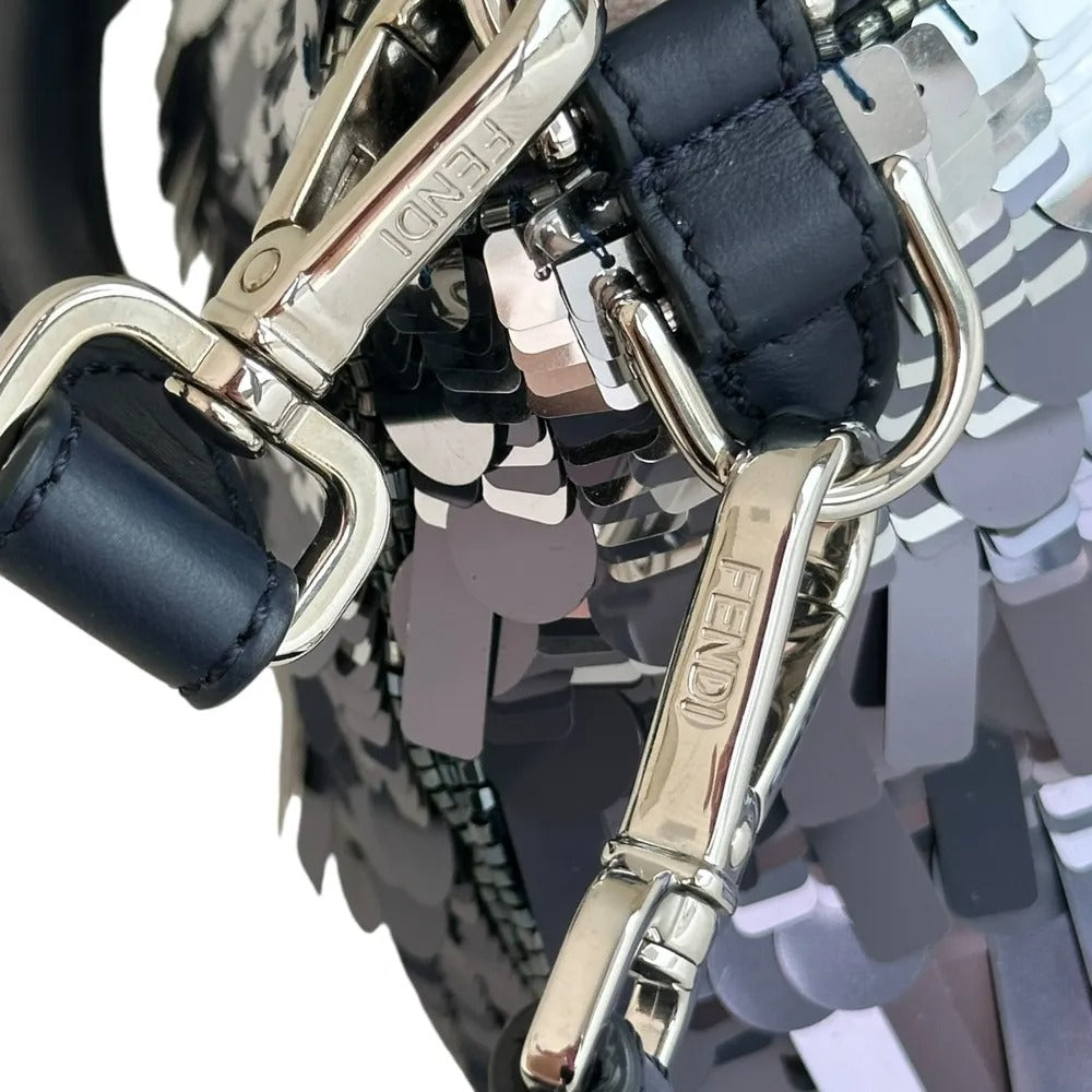 Fendi – Baguette Tas in Blauw Leer met Pailletten