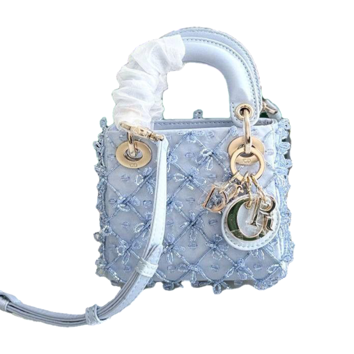 Dior – Lady Dior Micro Embroidered-tas in blauw