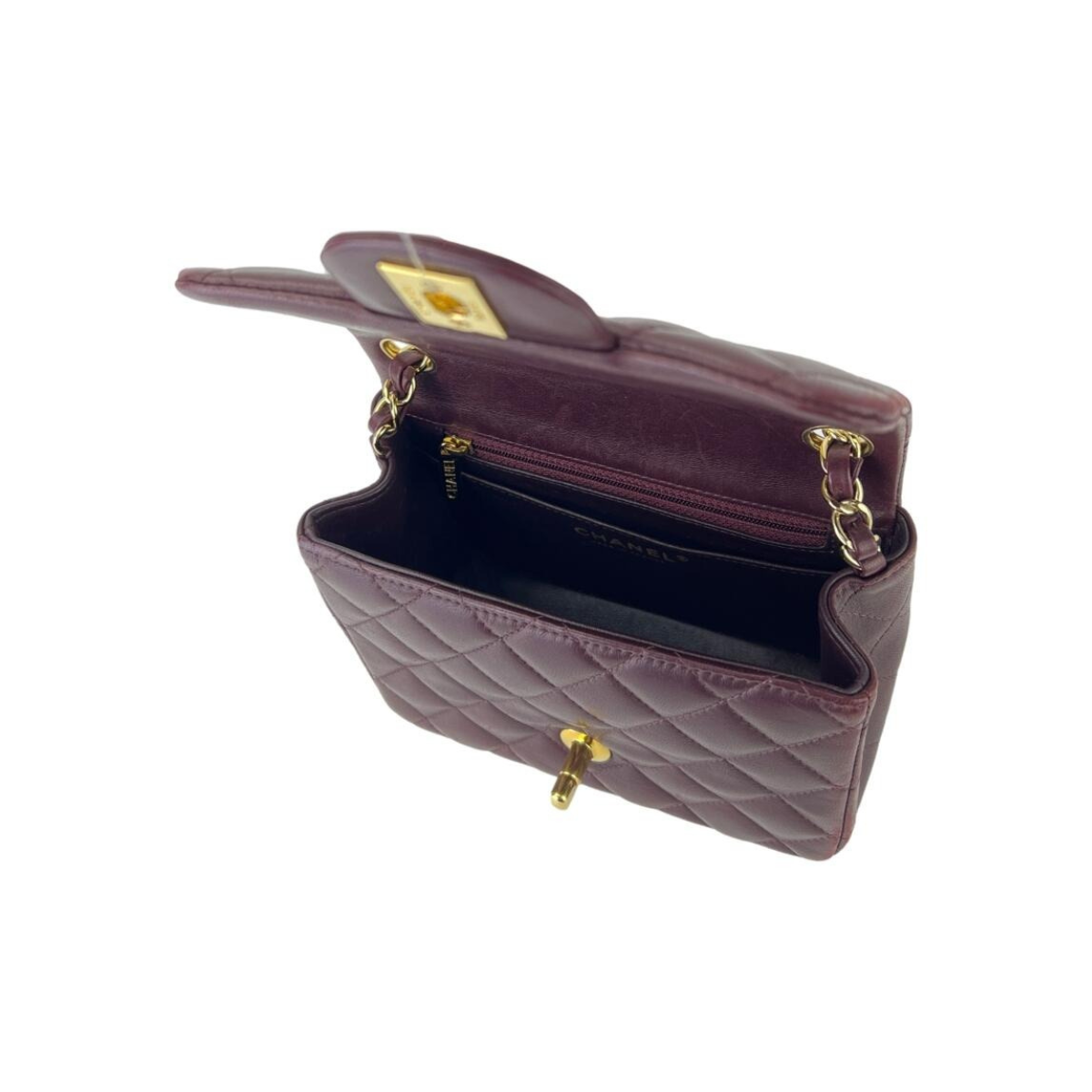 Chanel Mini Single Flap Tas – Wine