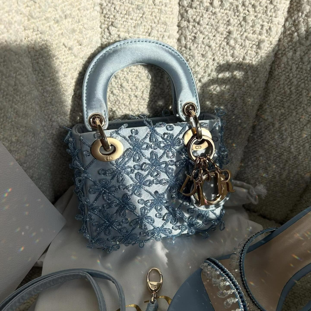 Dior Set – Lady Dior Micro Blue & René Caovilla Crystal Sandals
