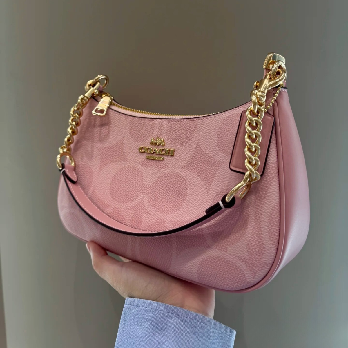 Coach Teri Schoudertas in Signature Canvas Roze