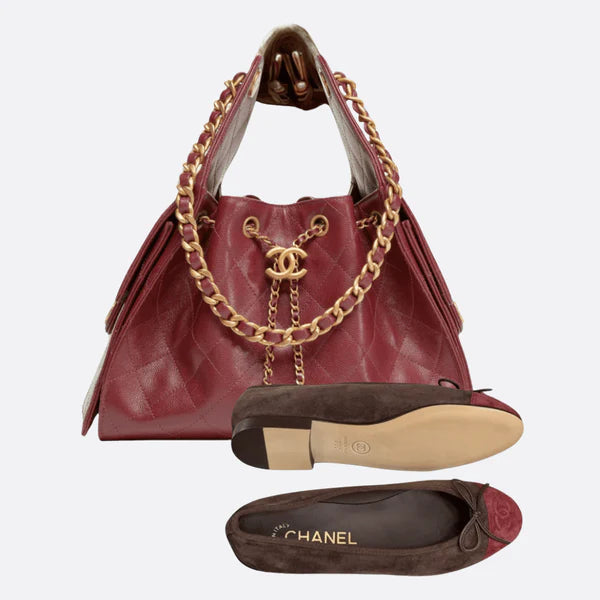 Chanel 25 Bordeaux Caviar & Ballerina Flats Set