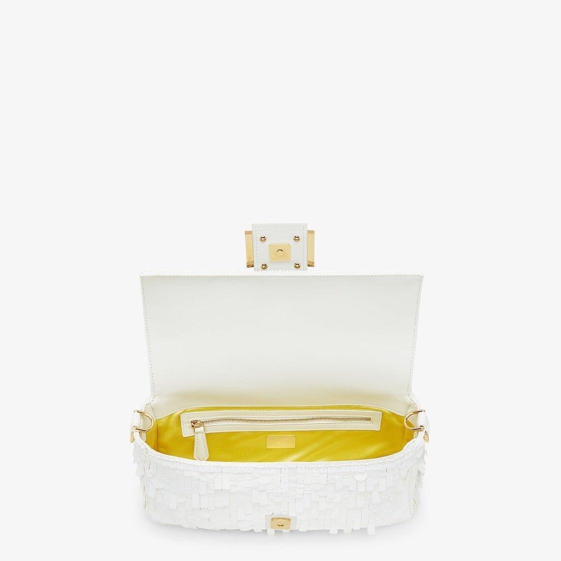 Fendi – Baguette Tas in Wit Leer met Pailletten