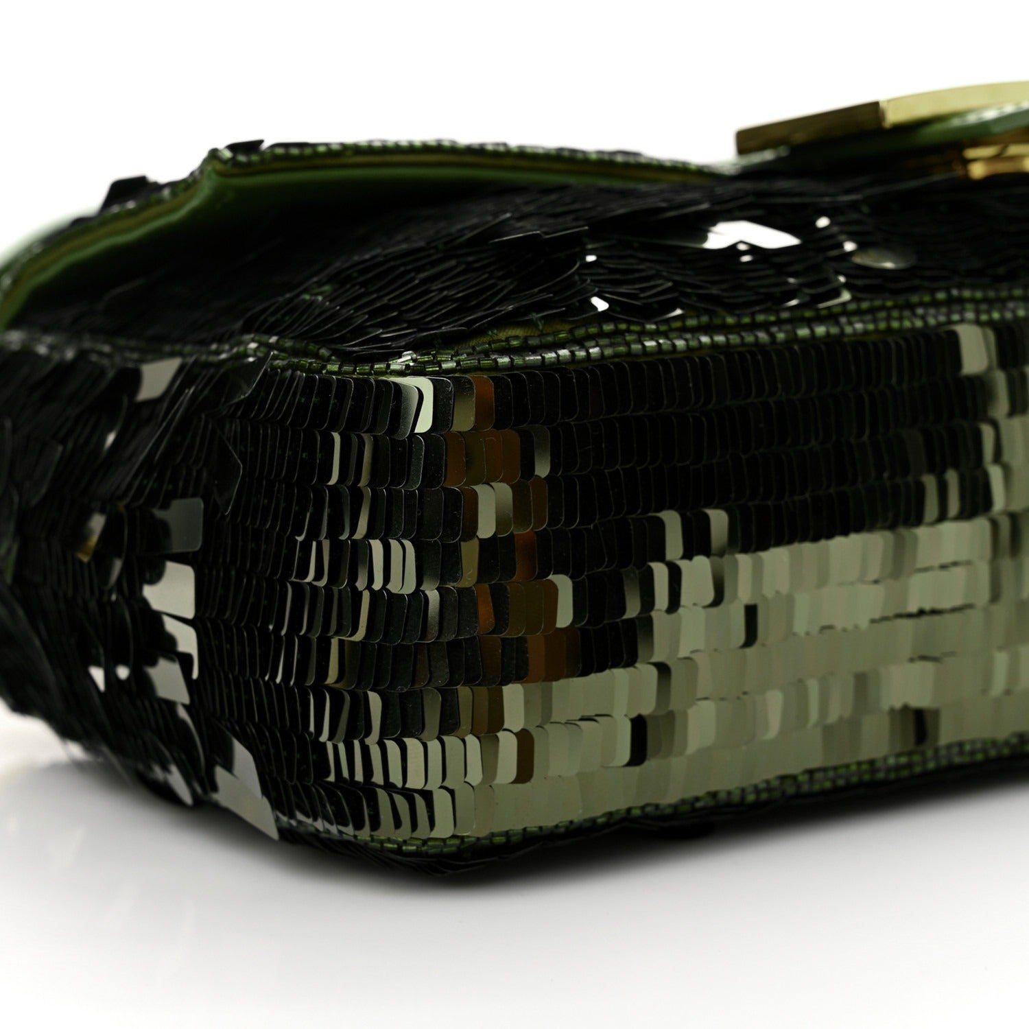 Fendi – Baguette Tas in Groen Leer met Pailletten