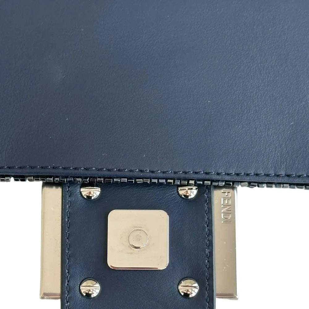 Fendi – Baguette Tas in Blauw Leer met Pailletten