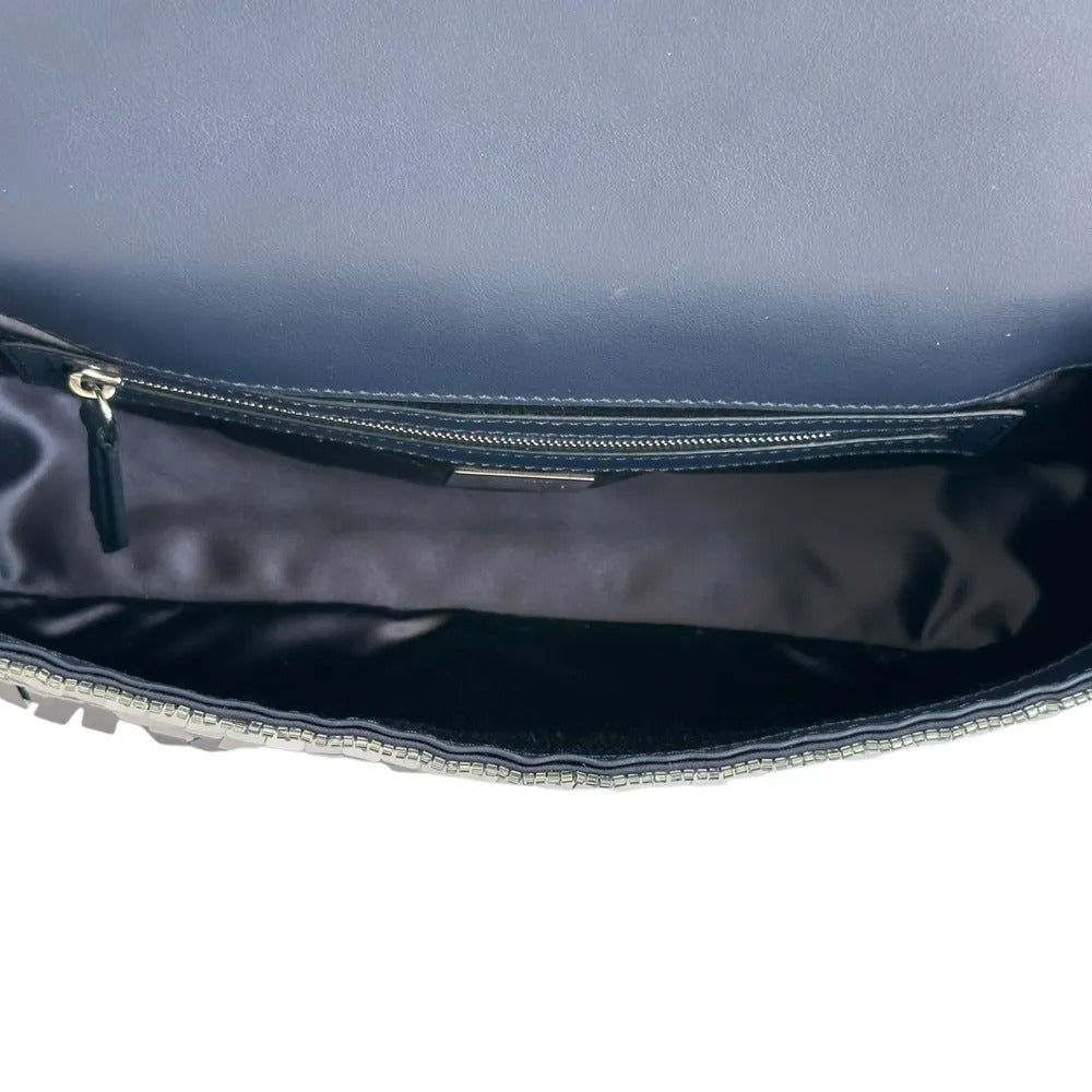 Fendi – Baguette Tas in Blauw Leer met Pailletten